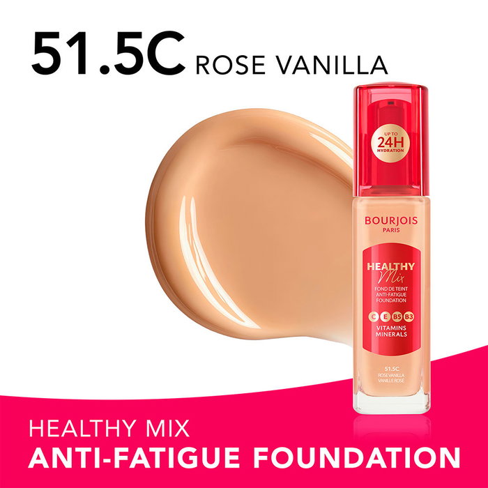 Bourjois Base de Maquillaje Healthy Mix #51.5C Rose Vanilla 30ml - Fórmula Vegana con 85% Ingredientes Naturales Bourjois Base de Maquillaje Healthy Mix #51.5C Rose Vanilla 30ml - Fórmula Vegana con 85% Ingredientes Naturales