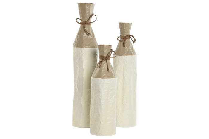 DKD Home Decor Set de 3 Jarrones de Metal Rugoso Blanco y Dorado DKD Home Decor Set de 3 Jarrones de Metal Rugoso Blanco y Dorado