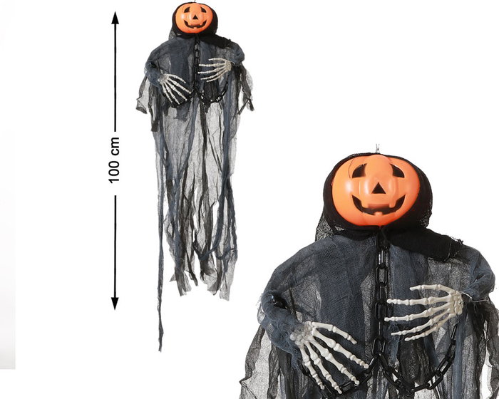 Figura Colgante Calabaza Halloween 100x54 cm Con Túnica Negra Figura Colgante Calabaza Halloween 100x54 cm Con Túnica Negra