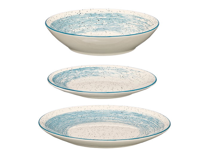 Vessia Vajilla de Cerámica (Porcelana) 12 Piezas, Acabado Patinado en Azul y Blanco, Dimensiones 27x15x27 cm (Set de 2)