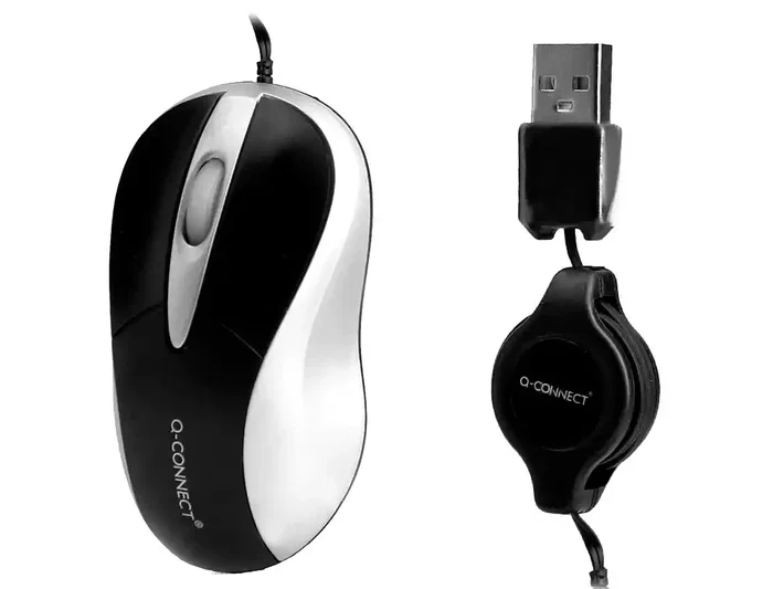 Q-connect Ratón Óptico Mini 800 DPI USB Retráctil 1,5 Ghz Negro