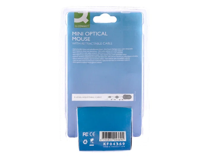 Q-connect Ratón Óptico Mini 800 DPI USB Retráctil 1,5 Ghz Negro
