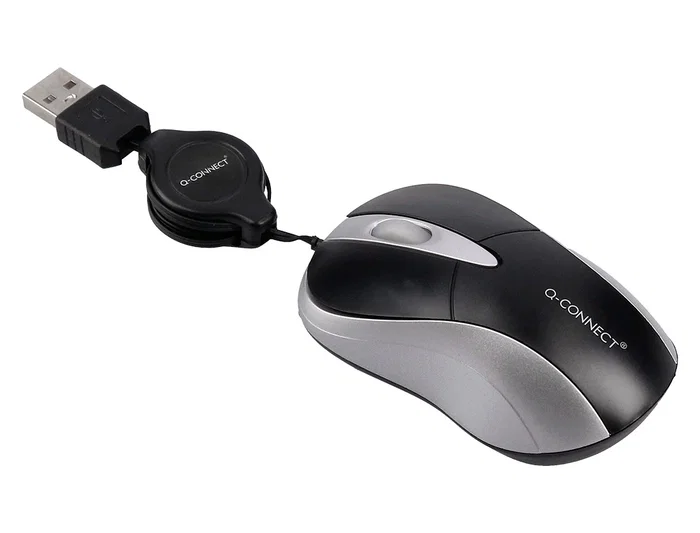 Q-connect Ratón Óptico Mini 800 DPI USB Retráctil 1,5 Ghz Negro