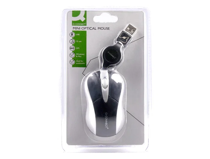 Q-connect Ratón Óptico Mini 800 DPI USB Retráctil 1,5 Ghz Negro