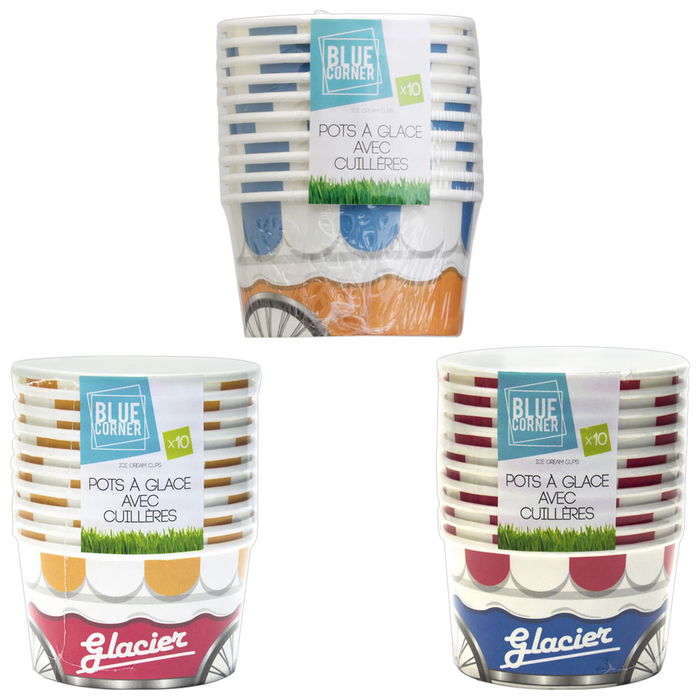 Blue Corner Juego de 10 Bols Helado con Cuchara, Colores Surtidos, Diámetro 9 cm