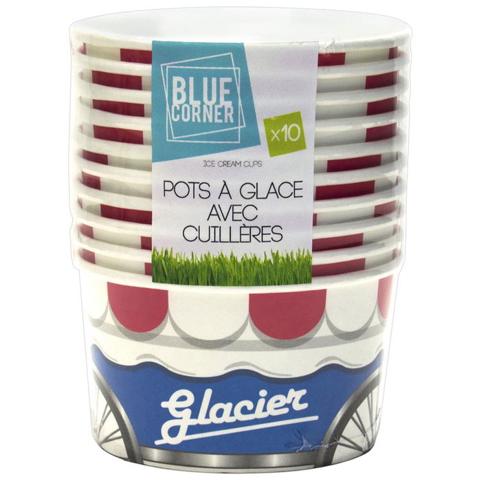 Blue Corner Juego de 10 Bols Helado con Cuchara, Colores Surtidos, Diámetro 9 cm