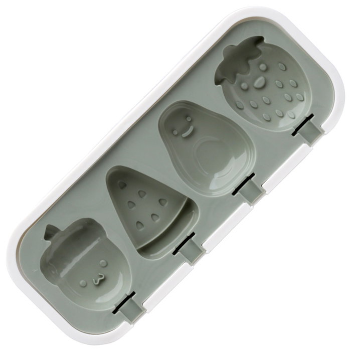 Day Molde para 4 Helados con Formas de Bellota, Sandía, Aguacate y Fresa, Plástico y Silicona, Colores Surtidos