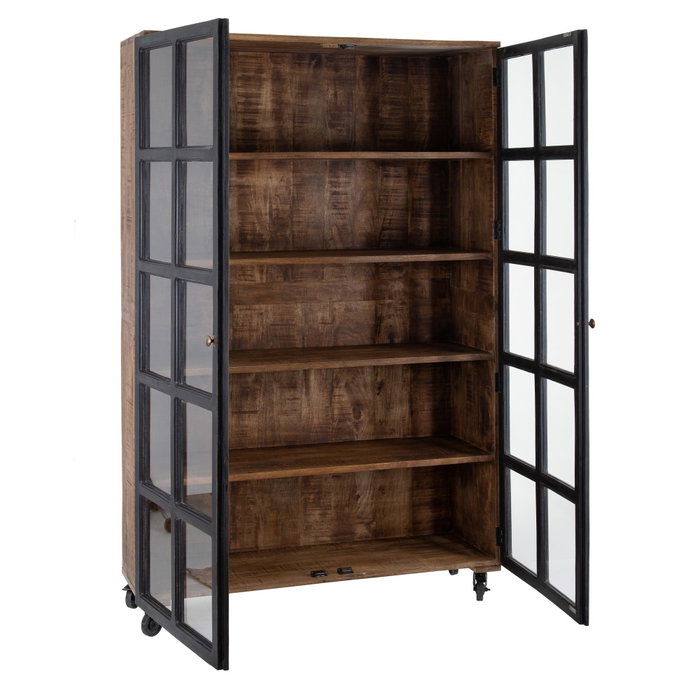 Vitrina Negro-Natural Madera de Mango 115 X 40 X 194 cm Vitrina Negro-Natural Madera de Mango 115 X 40 X 194 cm