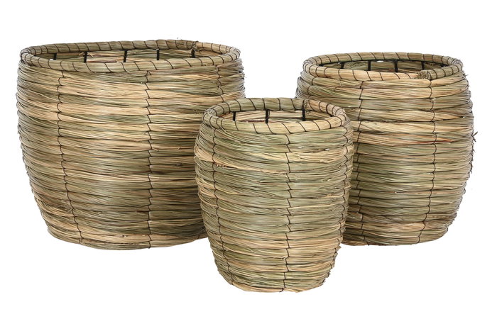 DKD Home Decor Set de 3 Maceteros de Fibra Marrón Natural
