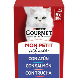 Gourmet Mon Petit Pescado Atún, Salmón y Trucha Gatos Comida Húmeda Multipack 12 Sobres x 50gr