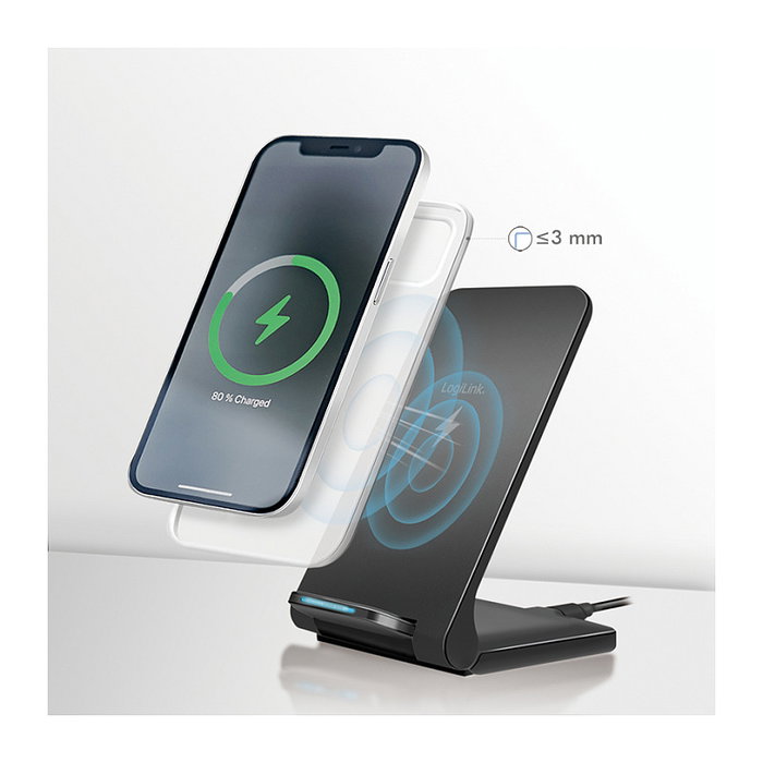 LogiLink Wireless Quick Charging Stand 15 W, bobina doble, negro
