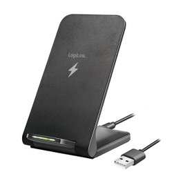 LogiLink Wireless Quick Charging Stand 15 W, bobina doble, negro