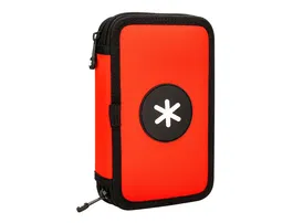 Antartik Plumier Escolar Doble Cremallera Rojo 28 Piezas (12 Rotuladores, 12 Lápices, Goma, Sacapuntas, 2 Lápices HB)