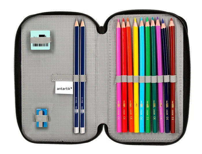 Antartik Estuche escolar de tela rojo con doble cremallera, 28 piezas Antartik Estuche escolar de tela rojo con doble cremallera, 28 piezas