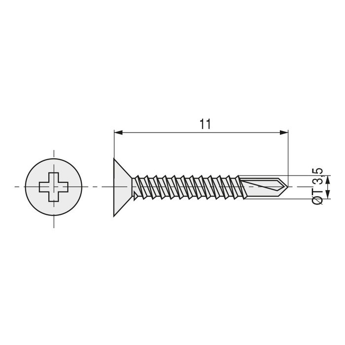 DUVER DIN 7504-P Tornillo Broca Rosca Chapa Cabeza Plana Zincado Ø Rosca Chapa 3.5Mm Largo 11Mm (Set 1000 Unidades) DUVER DIN 7504-P Tornillo Broca Rosca Chapa Cabeza Plana Zincado Ø Rosca Chapa 3.5Mm Largo 11Mm (Set 1000 Unidades)