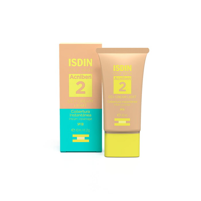 ISDIN ACNIBEN CC CREAM Crema Facial de Cobertura Instantánea SPF30 Tono Light, 40 ml