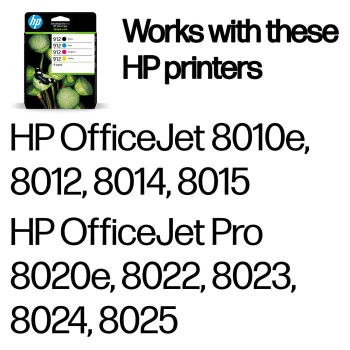 HP 912 Pack de 4 Cartuchos de Tinta Originales (CMYK) para OfficeJet