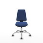 Silla de oficina Elche con mecanismo Asincro tapizada con Tela color Azul marino. Equipada con Base cromada, Sin brazos y Ruedas 65 mm parqué