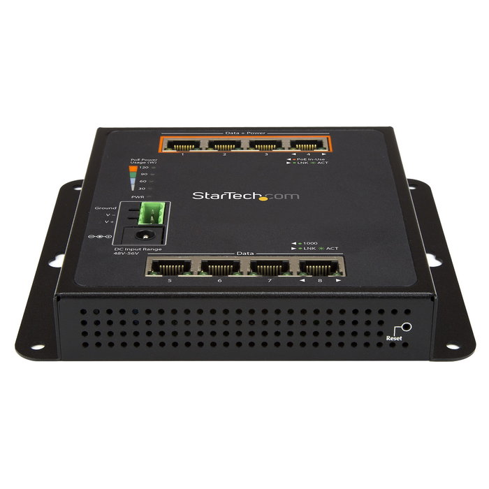 StarTech.com Switch de Red Gestionado Industrial 8 Puertos Gigabit PoE+ - 4 Puertos PoE+ de 30W - Conmutador Resistente L2 IP30 para Montaje en Pared de -40C a +75C