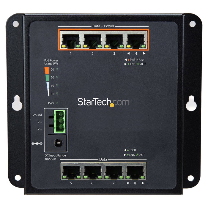 StarTech.com Switch de Red Gestionado Industrial 8 Puertos Gigabit PoE+ - 4 Puertos PoE+ de 30W - Conmutador Resistente L2 IP30 para Montaje en Pared de -40C a +75C