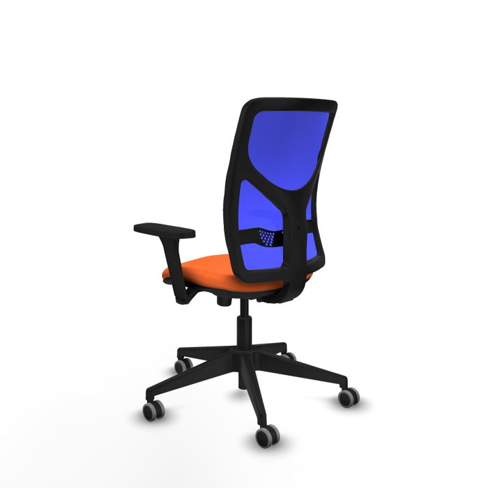 Silla de oficina Motilla con mecanismo Sincro tapizada con Tela color Naranja y malla color Azul. Equipada con lumbar 1D, Brazos 3D y Ruedas 65 mm parqué Silla de oficina Motilla con mecanismo Sincro tapizada con Tela color Naranja y malla color Azul. Equipada con lumbar 1D, Brazos 3D y Ruedas 65 mm parqué