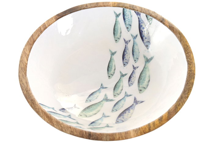 DKD Home Decor Centro de Mesa de Mango con Peces, Acabado Lacado Azul