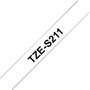 Brother TZeS-211 Cinta Laminada Super Adhesiva Blanco/Negro 6mm x 8m