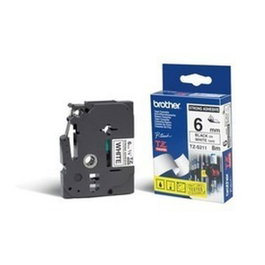 Brother TZeS-211 Cinta Laminada Super Adhesiva Blanco/Negro 6mm x 8m