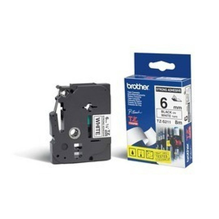 Brother TZeS-211 Cinta Laminada Super Adhesiva Blanco/Negro 6mm x 8m Brother TZeS-211 Cinta Laminada Super Adhesiva Blanco/Negro 6mm x 8m