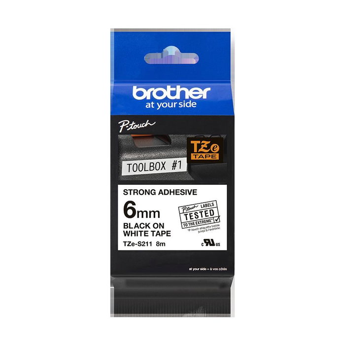 Brother TZeS-211 Cinta Laminada Super Adhesiva Blanco/Negro 6mm x 8m Brother TZeS-211 Cinta Laminada Super Adhesiva Blanco/Negro 6mm x 8m