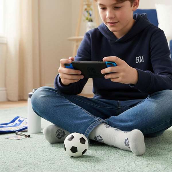 Cerdá Calcetines Niños Real Madrid Talla 31-34 para calzado 27/30 y 31/34, 6.6 cm, Color Gris