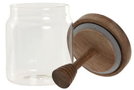 DKD Home Decor Bote Transparente Natural Cristal Acacia 9 x 13.3 x 9 cm