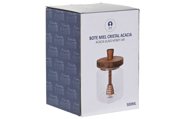 DKD Home Decor Bote de Cristal y Acacia 500ml para Miel