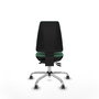 Silla de oficina Elche con mecanismo Asincro tapizada con Tela color Verde esmeralda. Equipada con Base cromada, Sin brazos y Ruedas 65 mm parqué