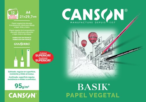 Canson Papel Vegetal Basik A4 90g 12 Hojas