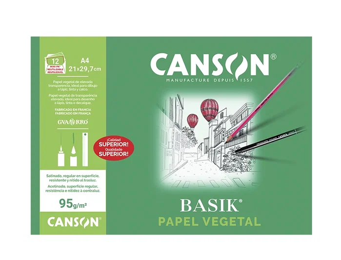 Canson Papel Vegetal Basik A4 90g 12 Hojas