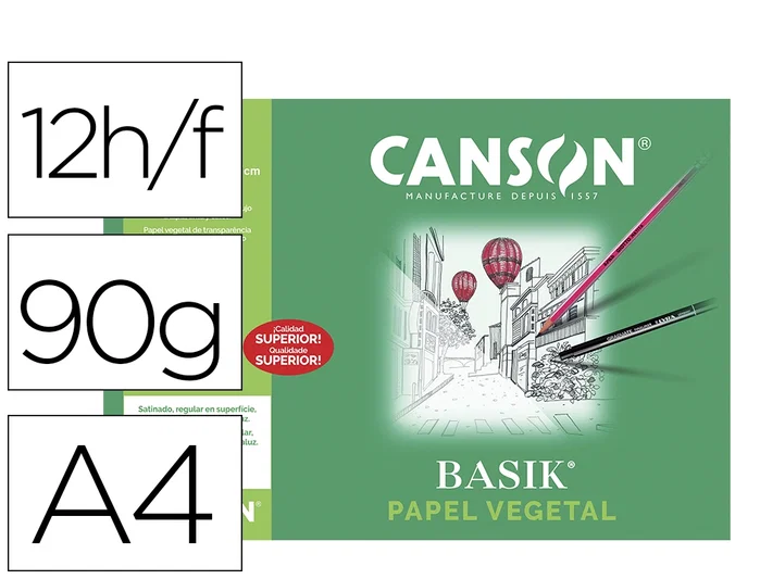Canson Papel Vegetal Basik A4 90g 12 Hojas