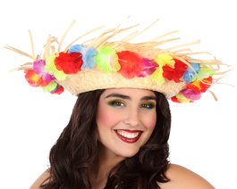 Sombrero Hawaiano Flores Mujer Adulto Multicolor Fiesta Temática Accesorio