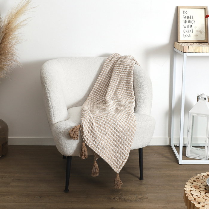 Home Deco Factory Plaid Nido Abeja Beige 125x150 Colección Natural Poliéster-Algodón