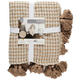Home Deco Factory Plaid Nido Abeja Beige 125x150 Colección Natural Poliéster-Algodón