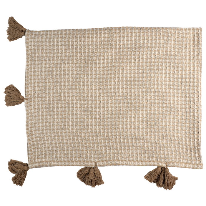 Home Deco Factory Plaid Nido Abeja Beige 125x150 Colección Natural Poliéster-Algodón