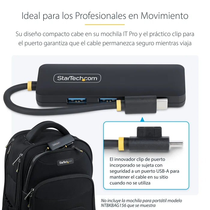 StarTech.com Hub USB-C 4 Puertos USB 3.0 (5 Gbps) Compacto y Portátil, Alimentado por Bus, Plug & Play, Color Negro, Modelo H5C4A-USB-HUB