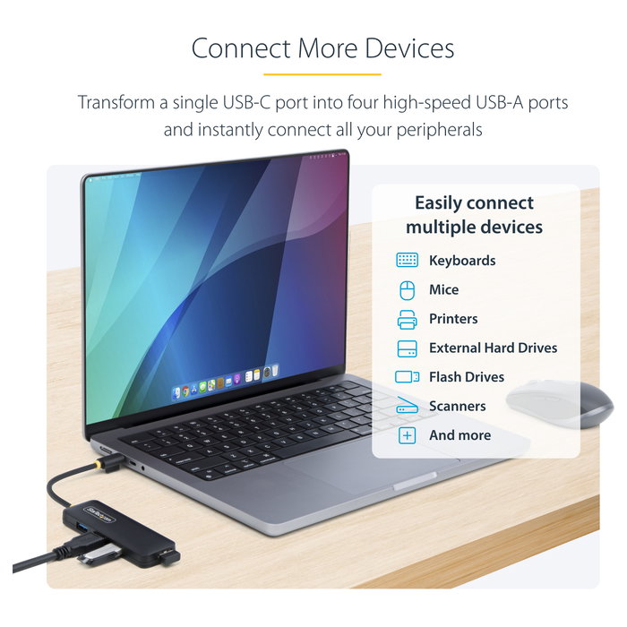 StarTech.com Hub USB-C de 4 Puertos USB-A 5Gbps Negro