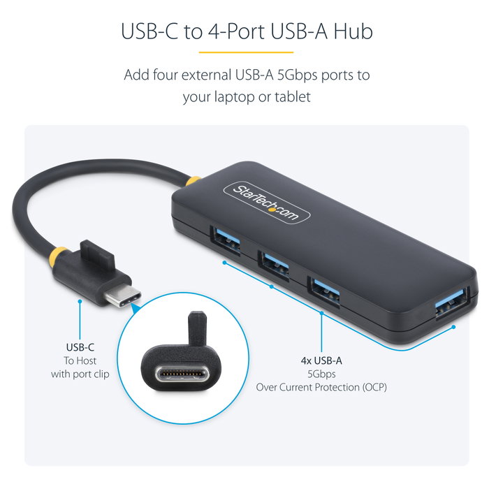 StarTech.com Hub USB-C de 4 Puertos USB-A 5Gbps Negro