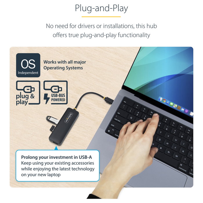 StarTech.com Hub USB-C de 4 Puertos USB-A 5Gbps Negro