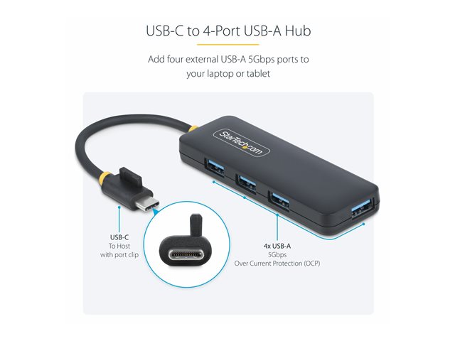 Startech Hub USB-C 4 Puertos - Adaptador USB Tipo C a 4 Puertos USB-A