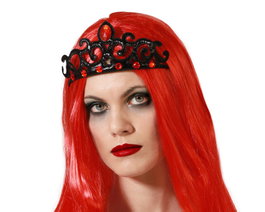 Atosa Tiara Negra con Diamantes Rojos para Disfraz de Reina Malvada o Vampiro