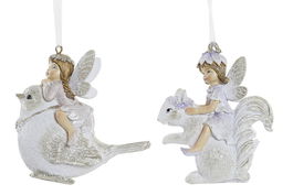 DKD Home Decor Decoracion Colgante Navidad Fantasia Blanco Dorado Resina 5 x 9 x 9 cm (6 Unidades)