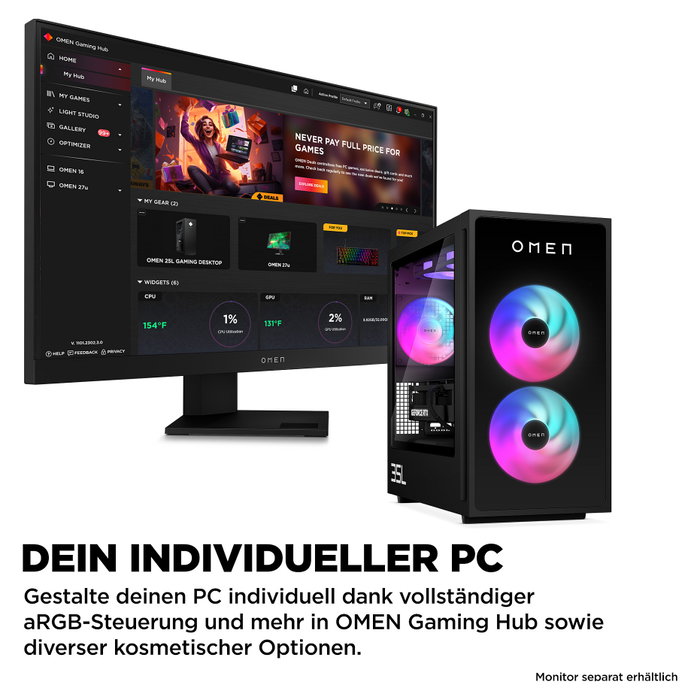 HP Gaming Desktop GT16-0189ng (Schwarz, ohne Betriebssystem)