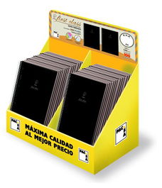 Pacsa Cuaderno First Class 120H A5 100gr 5x5+Greca Microperforado Expositor 24 Ud Tapa Negra Relieve Oro-Plata